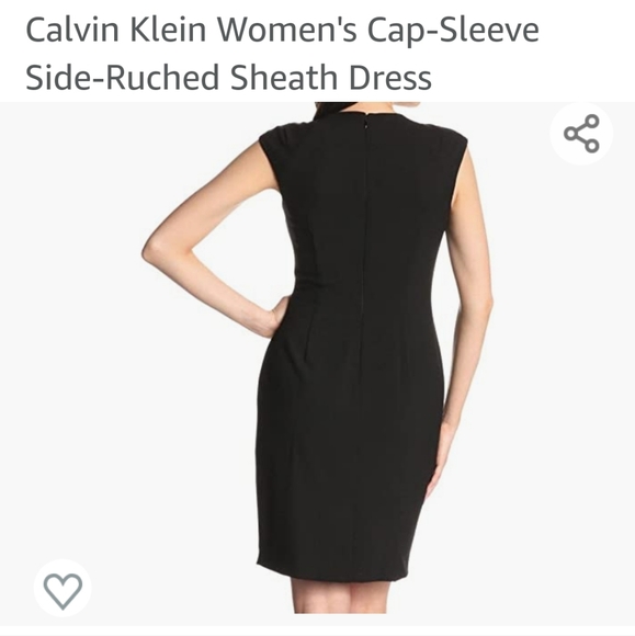 Calvin Klein Cap Sleeve Ruched Dress , Black) (Size 10) - Picture 2 of 3